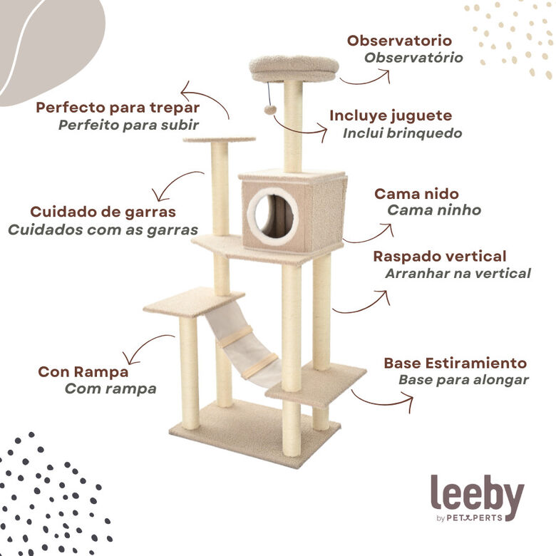 Leeby Boucle Collection Árbol rascador con cama nido y puente para gatos thumbnail
