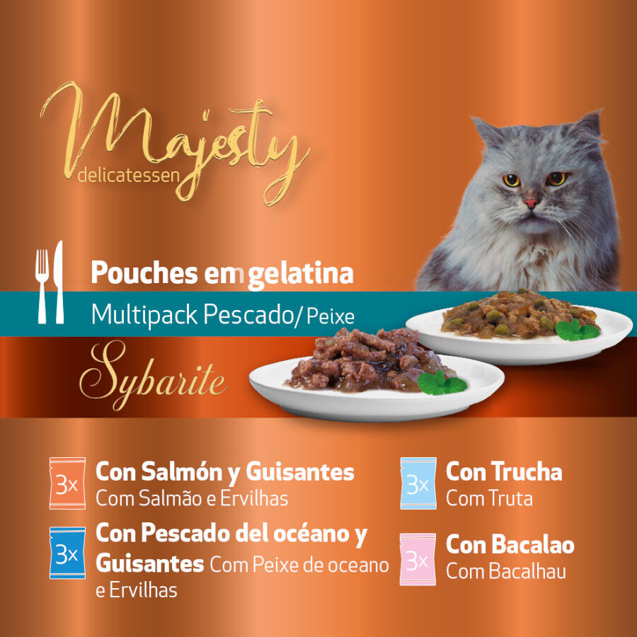 12 sobres x 100 g Majesty Multipack Sobres Gelatina Pescado para gatos, , large Imagen numero 3