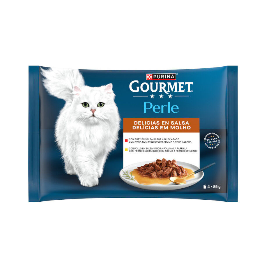 4 sobres x 85 g Gourmet Perle Filetes de Pollo y Buey en salsa sobre para gatos, , large Imagen numero 1