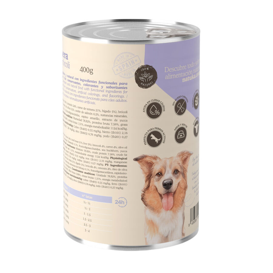 Natuka Comida H&uacute;meda Lata Ternera y Brocoli para perros, , large Imagen numero 2