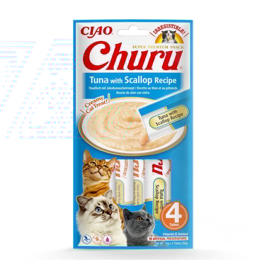 4 sobres x 14 g Churu Snack Cremoso de At&uacute;n con Vieira para gatos, , large Imagen numero 1