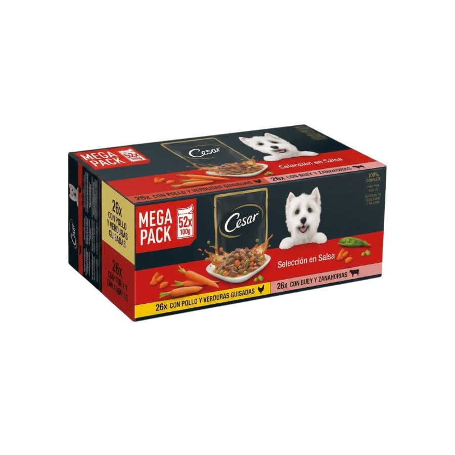 52 sobres x 100 g Cesar Carnes Mixtas Salsa en Bolsita para Perros - Multipack, , large Imagen numero 1