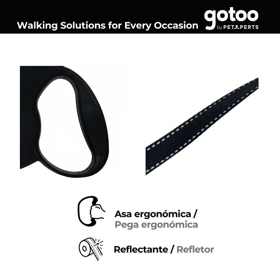 Gotoo Correa extensible negra para perros, , large Imagen numero 4