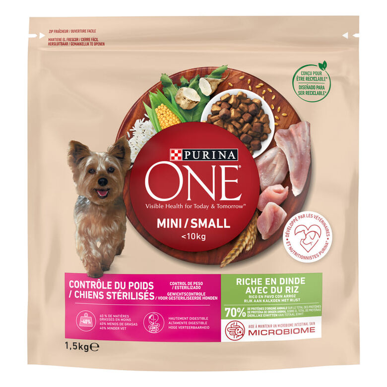 Purina One Adult Mini Weight Control Sterilised Pavo y Arroz pienso para perros thumbnail
