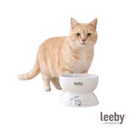 Leeby Comedero Elevado de Cer&aacute;mica Blanco para gatos