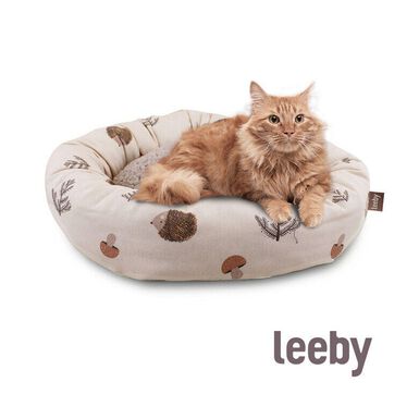 Leeby Cama Donut Antideslizante Blanca con Erizos para gatos