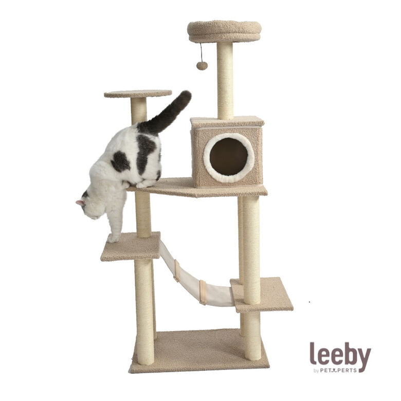 Leeby Boucle Collection Árbol rascador con cama nido y puente para gatos thumbnail