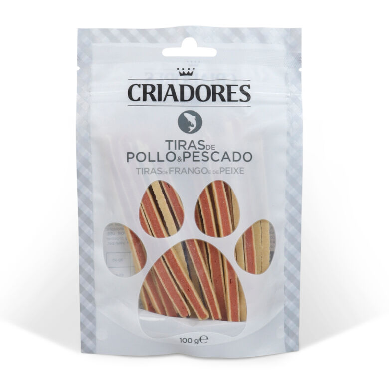 Criadores Tiras de Pollo y Pescado snack para perros