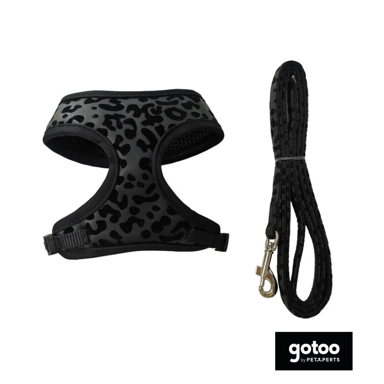 Gotoo Correa y arnés estampado animal negro para gatos thumbnail