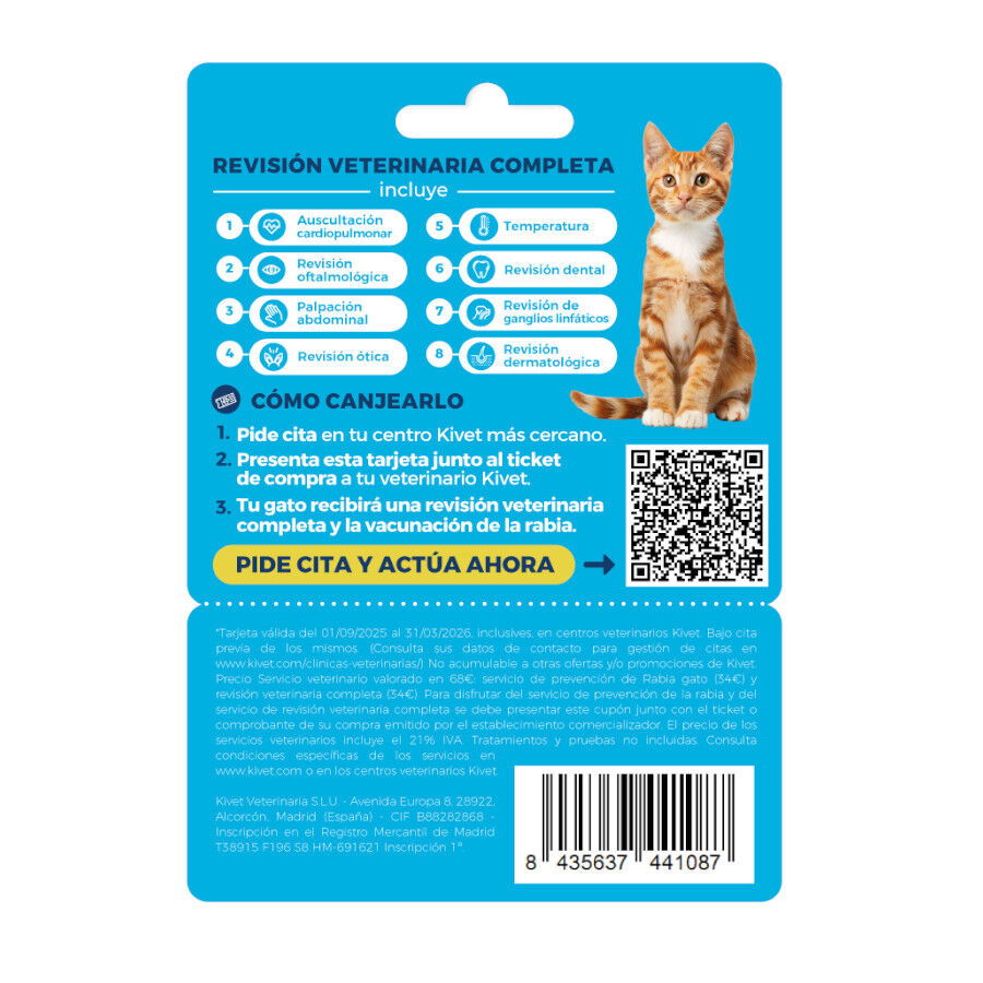 Tarjeta de prevención de la rabia + revisión veterinaria completa para gato thumbnail