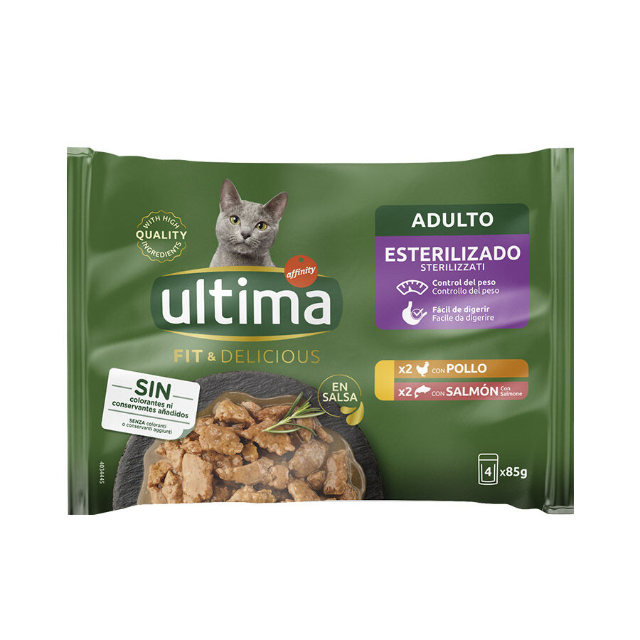 4 sobres x 85 g Afinity Ultima Fit & Delicious Pollo y Salm&oacute;n sobre en salsa para gatos &iexcl;Pack ahorro!, , large Imagen numero 1
