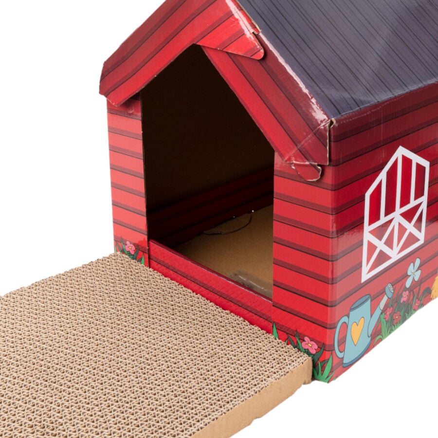 Leeby Hattie casita rascador de cartón con estampado de granja para gatos thumbnail