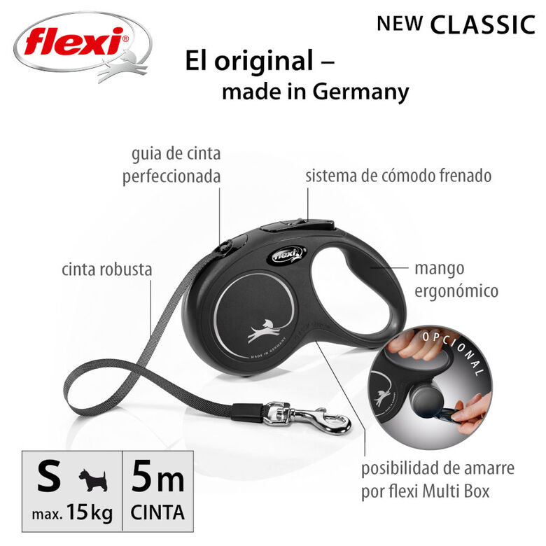 Flexi New Classic Correa Extensible Negra para perros thumbnail