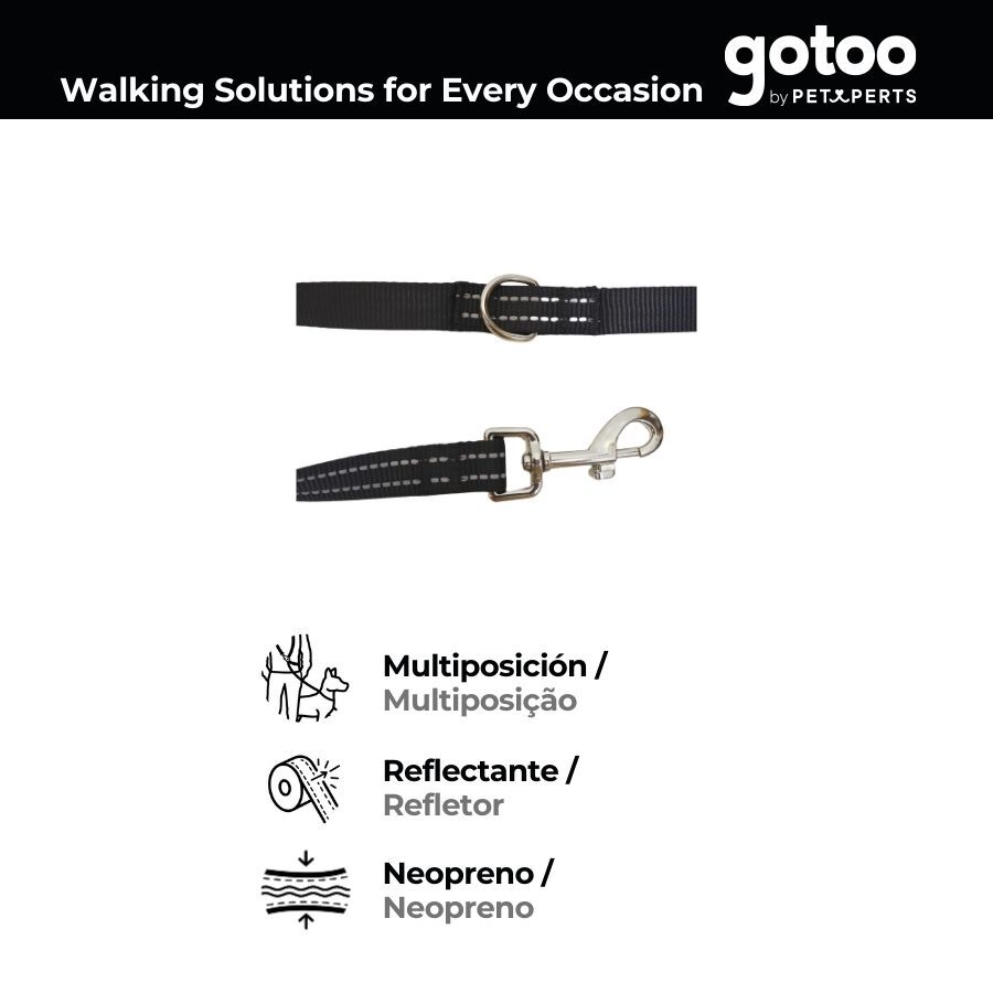 Gotoo Correa multiposición de nylon negra para perros thumbnail