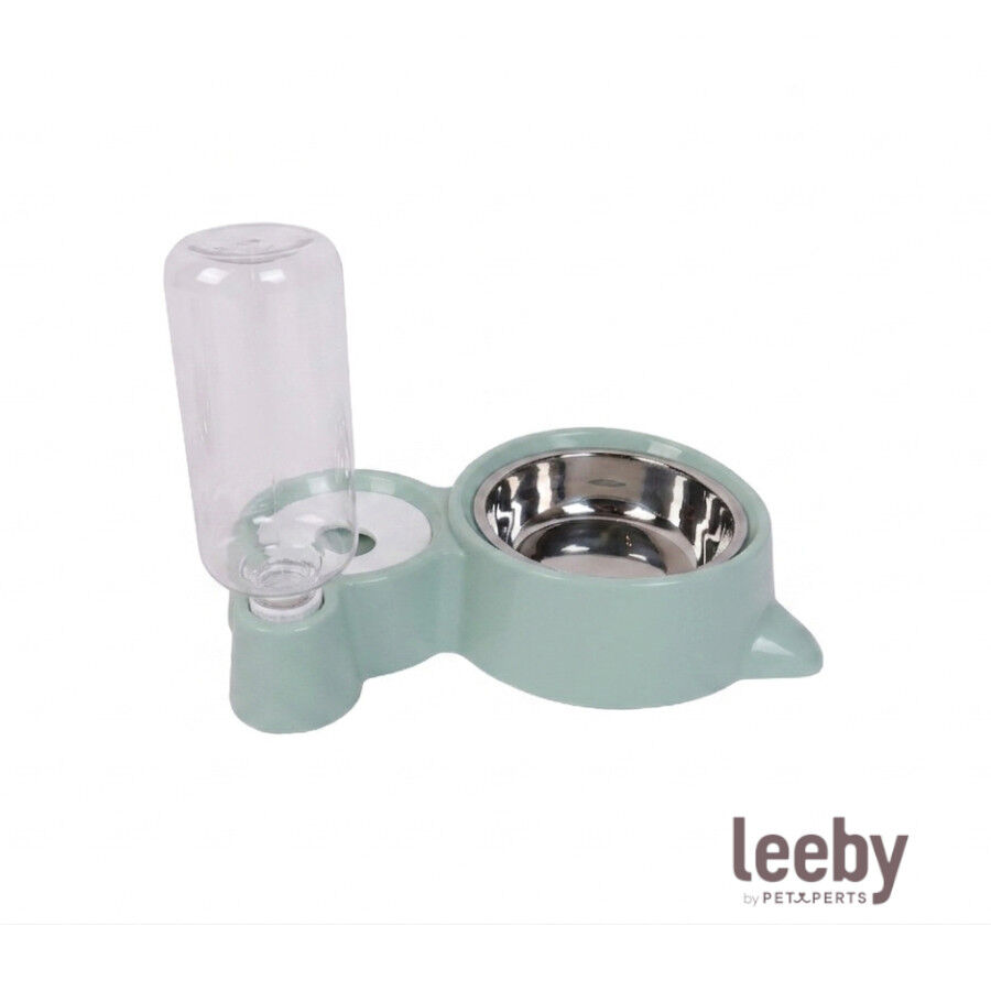 Leeby Comedero y Dispensador de Agua 2 en 1 Acero Inoxidable Verde para gatos, , large Imagen numero 2