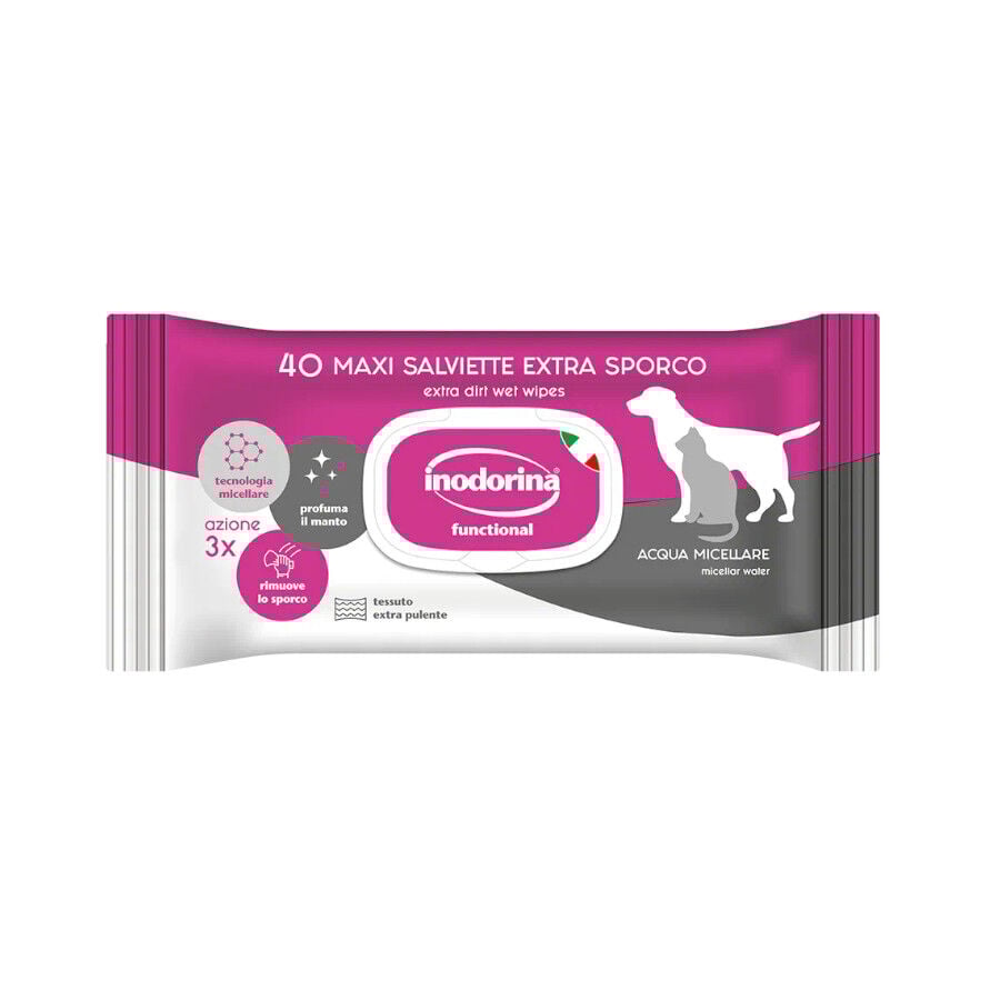 Inodorina Refresh Sensitive Toallitas H&uacute;medas Agua Micelar para perros y gatos, , large Imagen numero 1