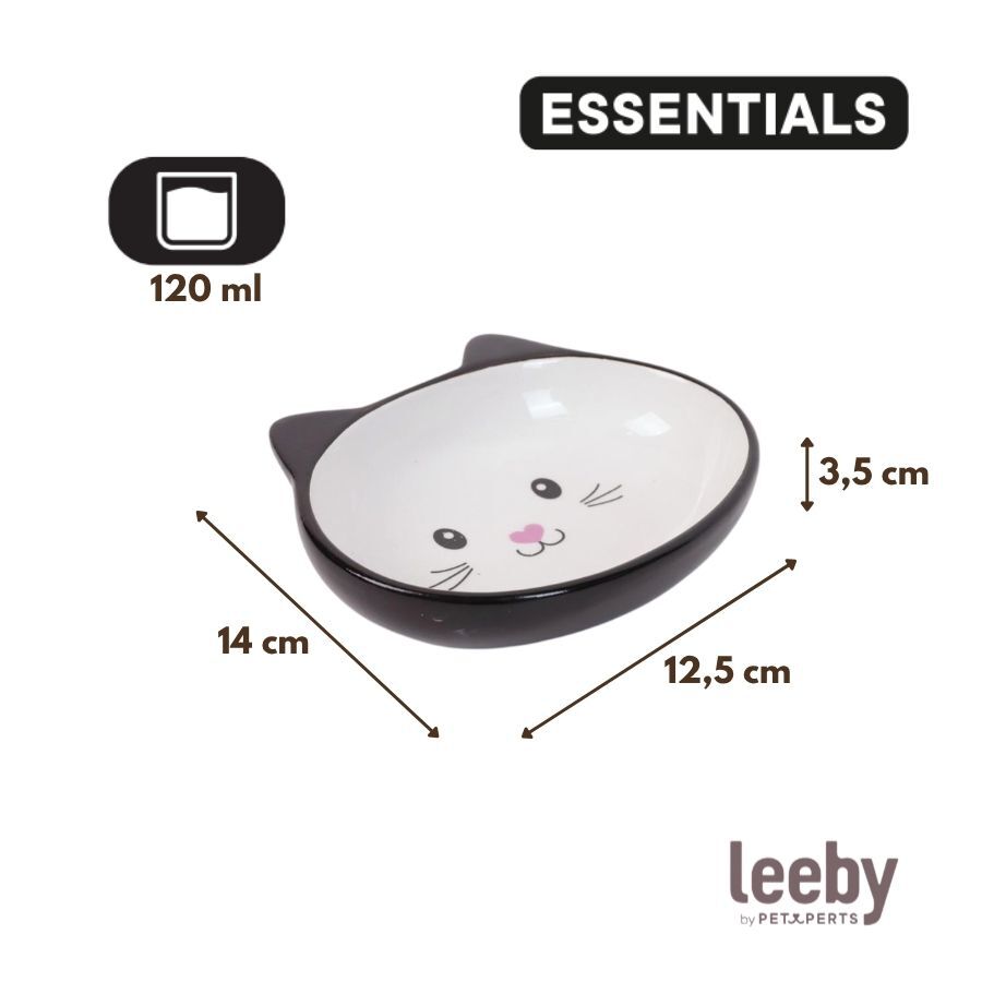 Leeby Comedero de Cer&aacute;mica Blanco y Negro con Orejitas para gatos, , large Imagen numero 4