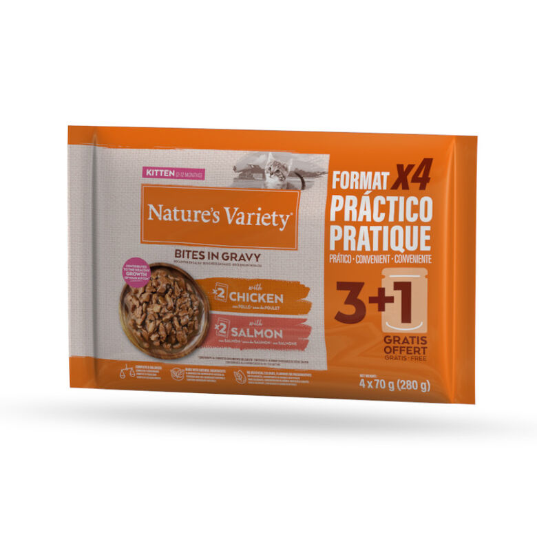 Nature&#039;s Variety Kitten Bocaditos de Pollo y Salmón Sobre en Salsa para gatos