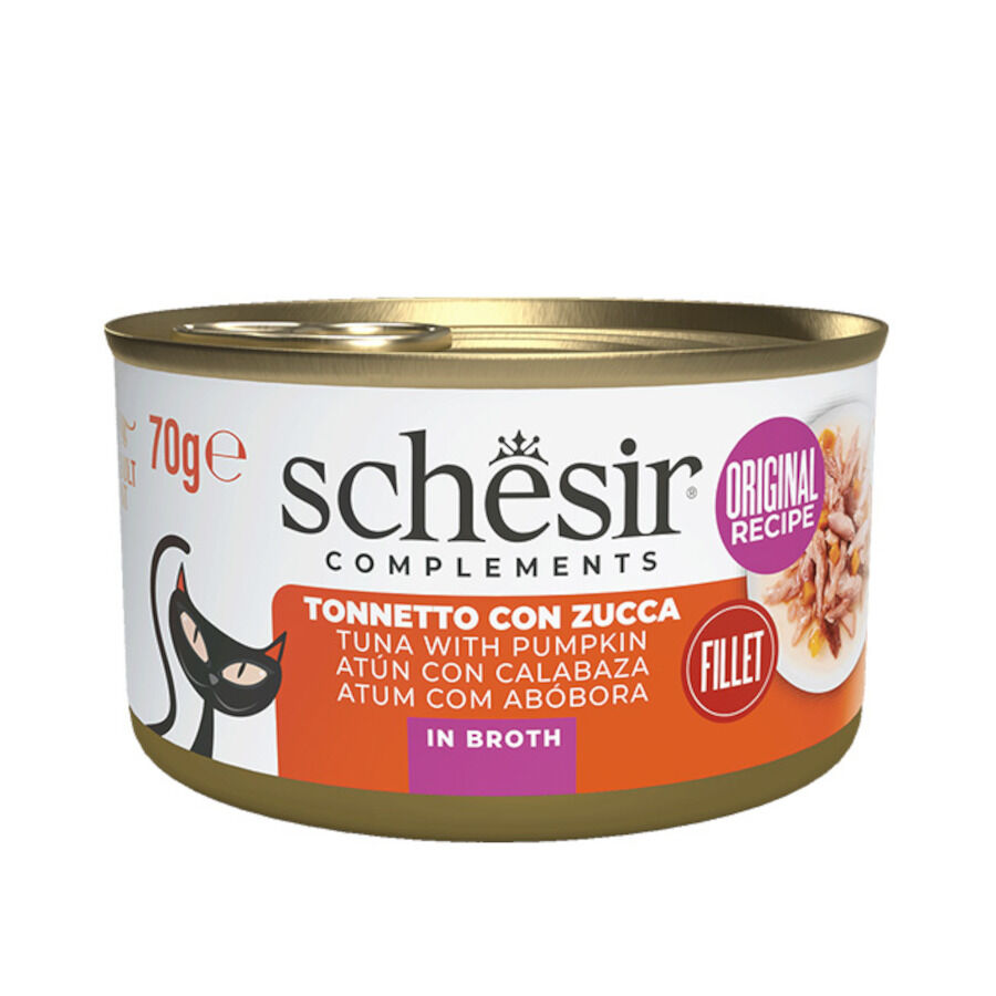 Schesir Filetes de Atún con Calabaza en Caldo lata para gatos