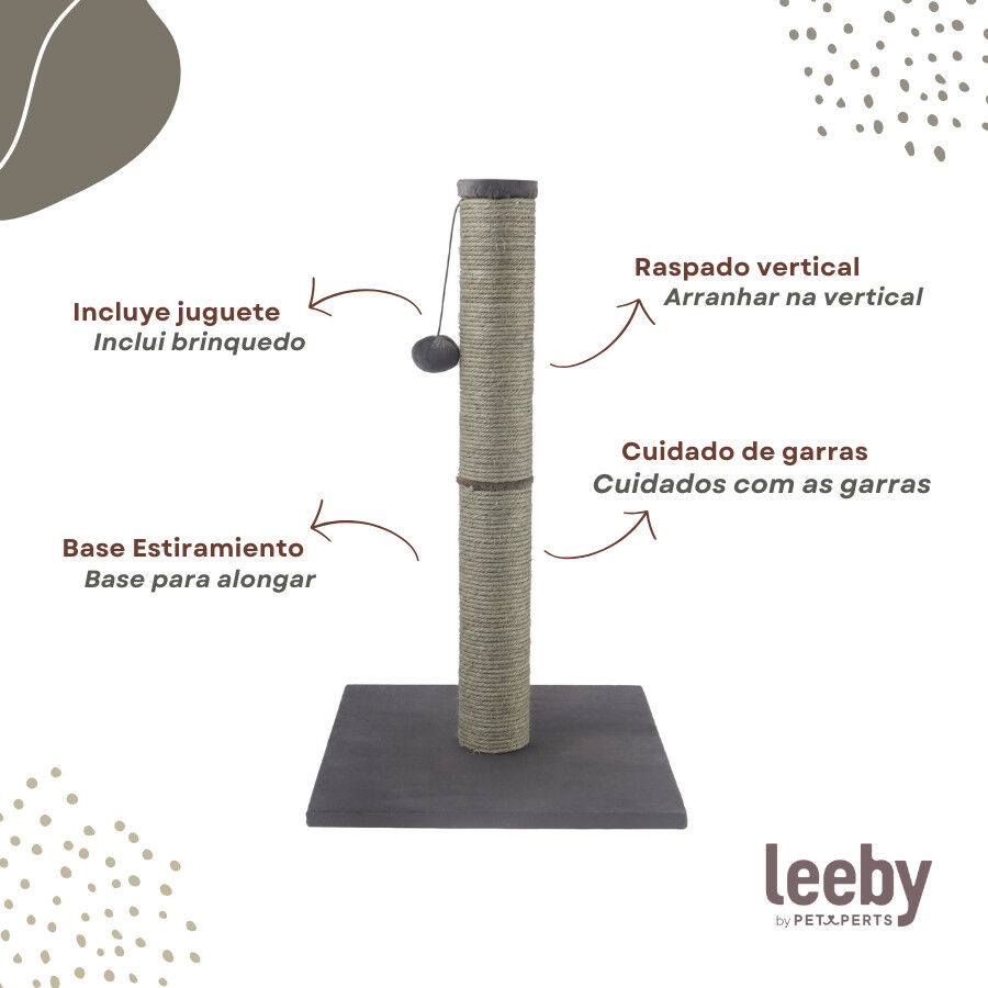 Leeby Gaston rascador de sisal gris con juguete para gatos thumbnail