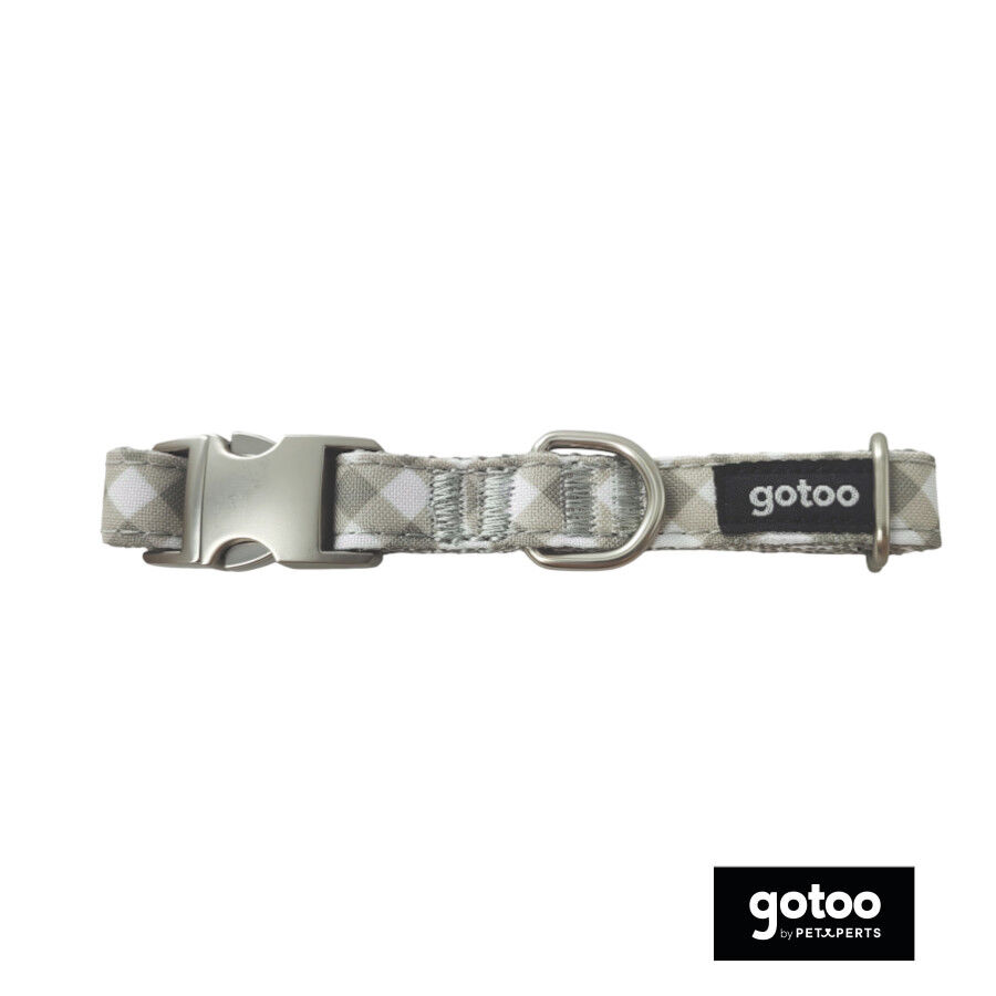 Gotoo Collar estampado cuadro vichy gris para perros