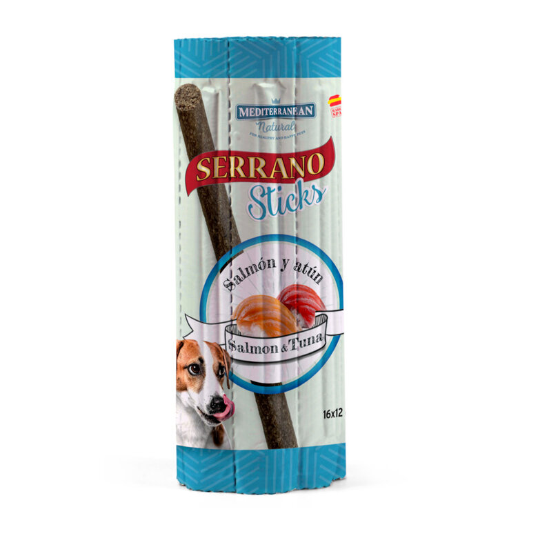 A rayas Aprovechar Nylon Mediterranean Natural Serrano Barritas de Salmón y Atún para perros | Kiwoko