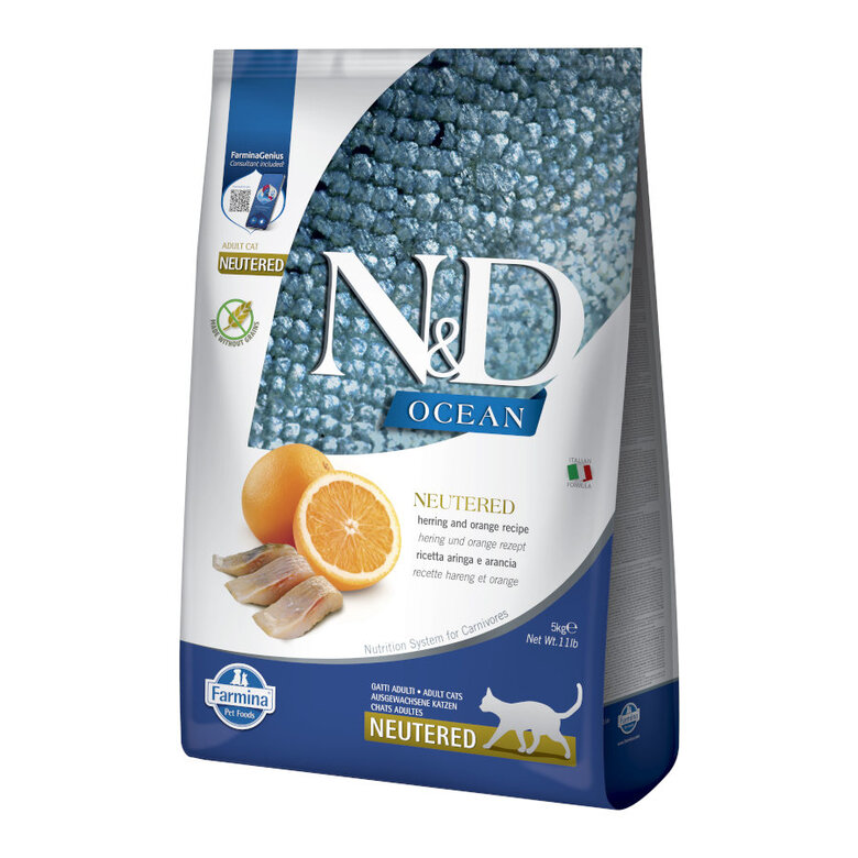5 kg Farmina N&D Ocean Esterilizado Arenque y Naranja pienso para gatos,  Imagen numero 1 5 kg Farmina N&D Ocean Esterilizado Arenque y Naranja pienso para gatos, , large Imagen numero 1