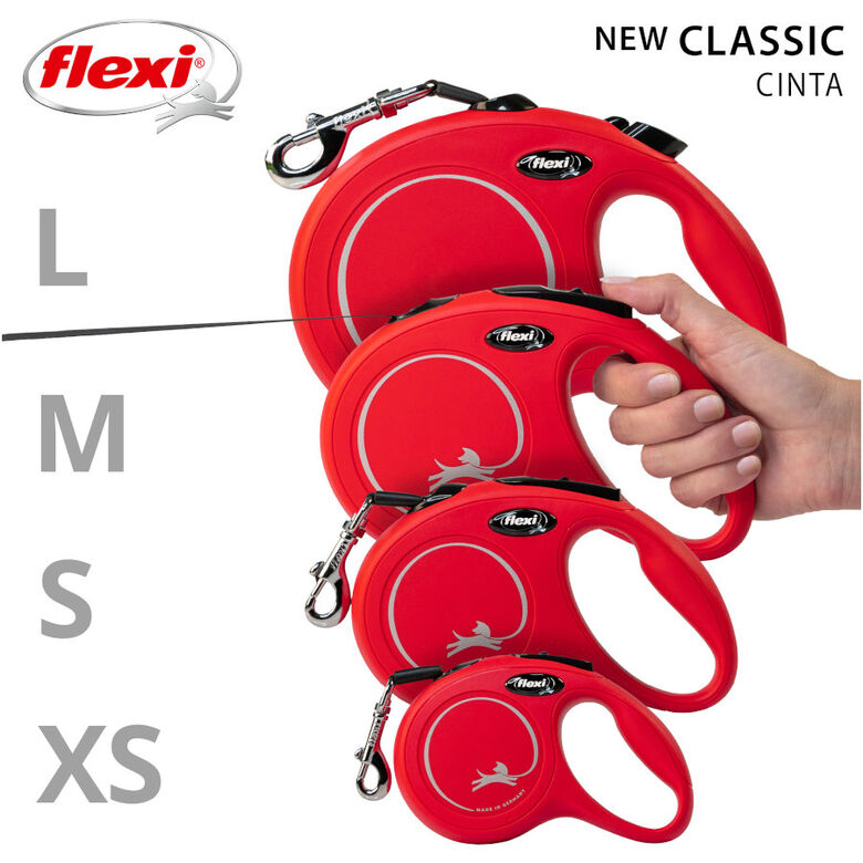 Flexi New Classic Correa Extensible de Cinta Roja para perros thumbnail