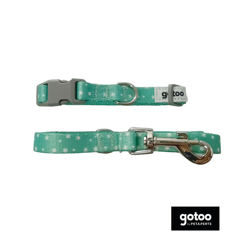 Gotoo Set Correa y Collar estampado con estrellas verde para perros thumbnail