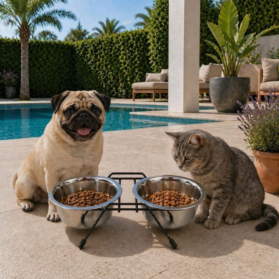 Leeby Comedero Doble de Acero Inoxidable con Soporte para perros y gatos, , large Imagen numero 1