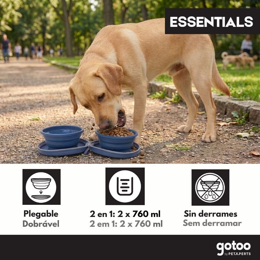 Gotoo Comedero Port&aacute;til Doble de Silicona Azul para perros, , large Imagen numero 5