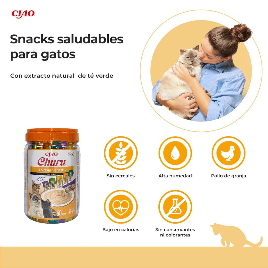 50 sobres x 14 g Churu Snack Cremoso Variedades de Pollo para gatos, , large Imagen numero 2