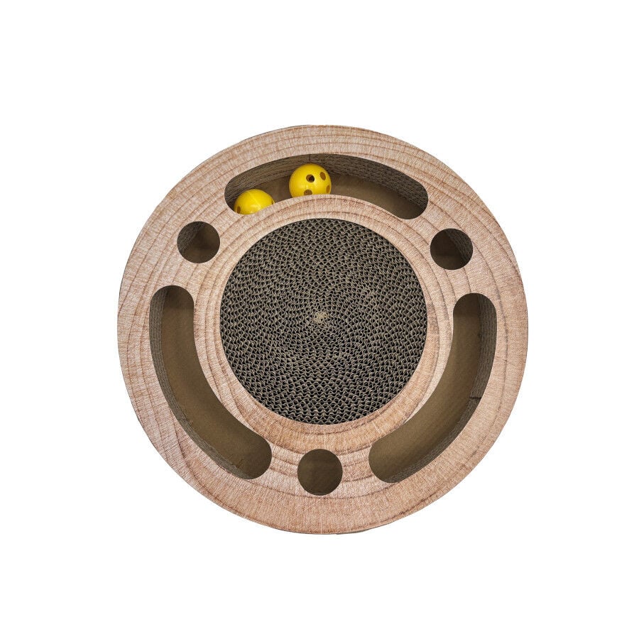 Leeby Pelusa rascador de cartón con bola y estampado madera para gatos