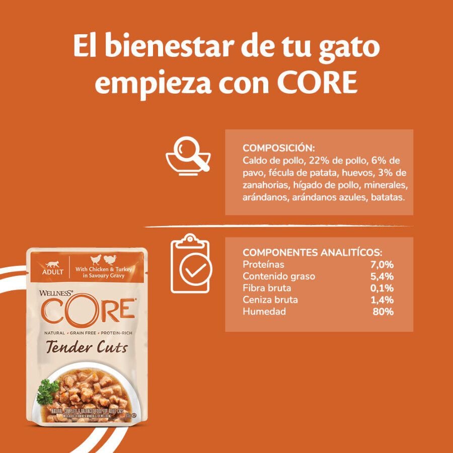 Wellness Core Tender Cuts pollo y pavo sobre en salsa para gatos thumbnail
