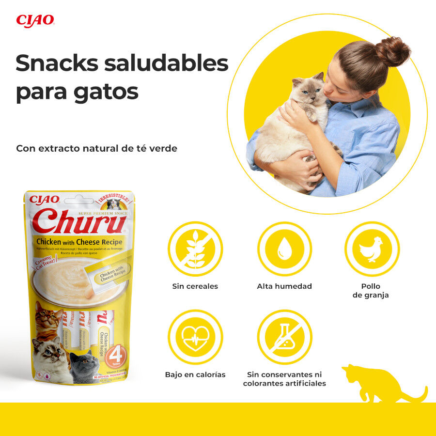 4 sobres x 14 g Churu Snack Cremoso de Pollo y Queso para gatos, , large Imagen numero 2