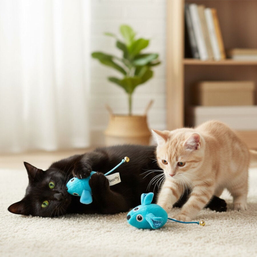 Tootoy! Pack de 2 Ratones con Catnip y Cascabel Azules para gatos