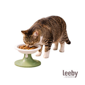 Leeby Comedero Elevado Inclinado de Cer&aacute;mica Estilo Flor para gatos