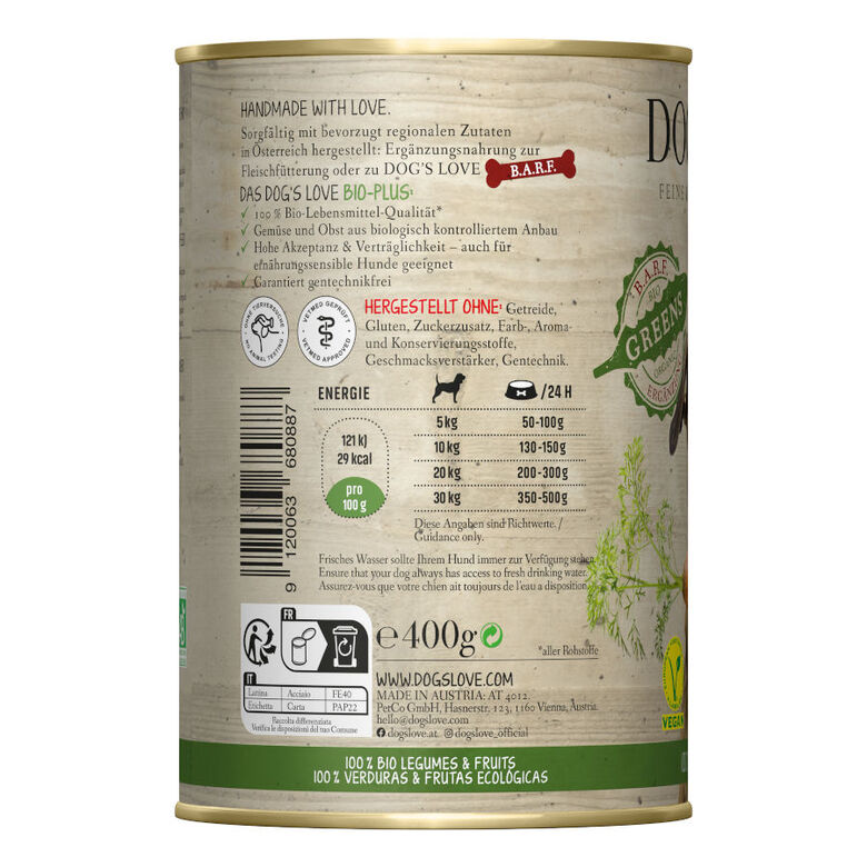 Dog&#039;s Love Adulto Bio Greens Vegan lata para perros thumbnail