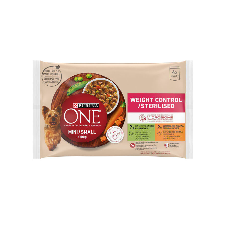 4 sobres x 85 g One Adult Mini Small Weight Control  Pollo y Pavo en Salsa sobre para perros, , large Imagen numero 1