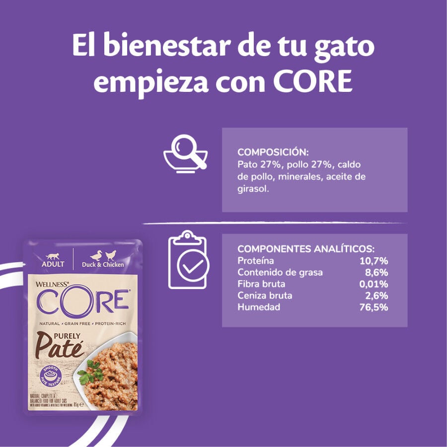 Wellness Core Adult Purely Pato y Pollo en Paté sobre para gatos thumbnail