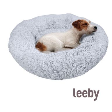 Leeby Cama Redonda Antiestrés de Pelo Gris para perros