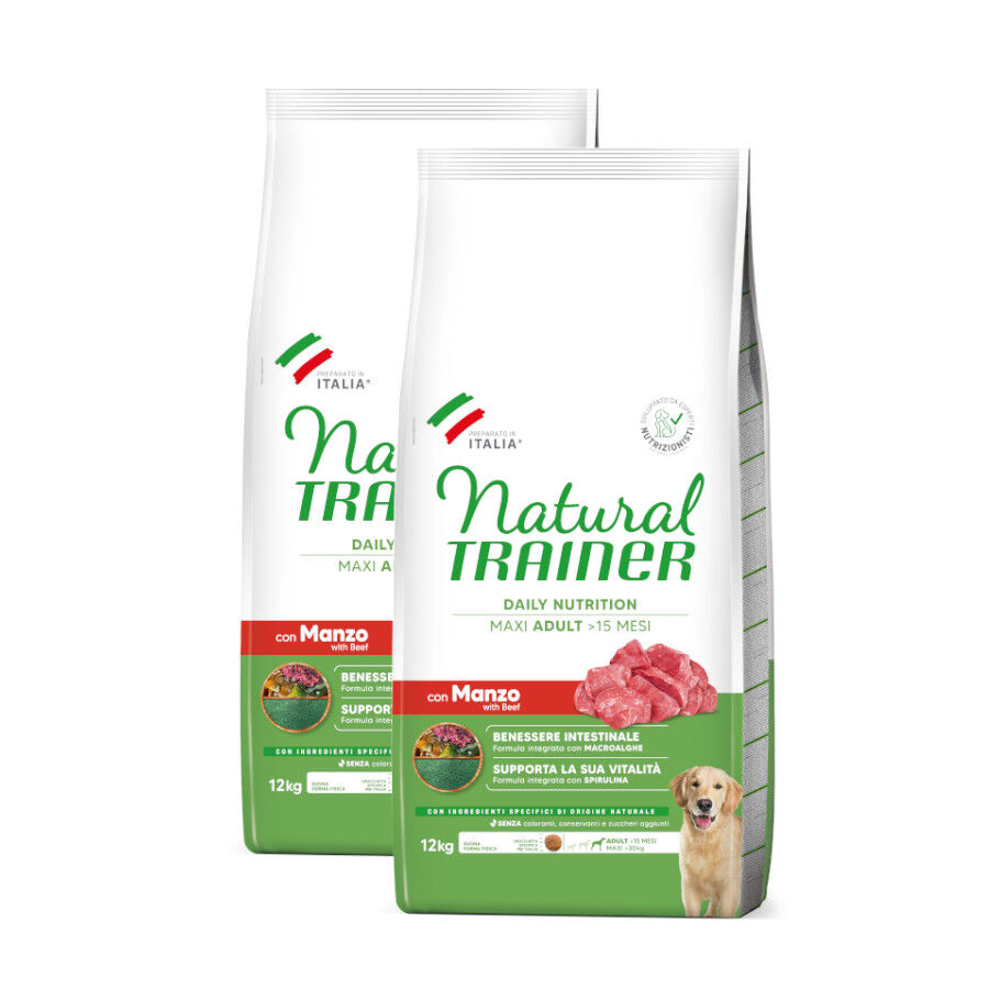 2 x 12 kg Natural Trainer Adult Maxi Buey y Arroz pienso para perros &iexcl;Pack ahorro!, , large Imagen numero 1