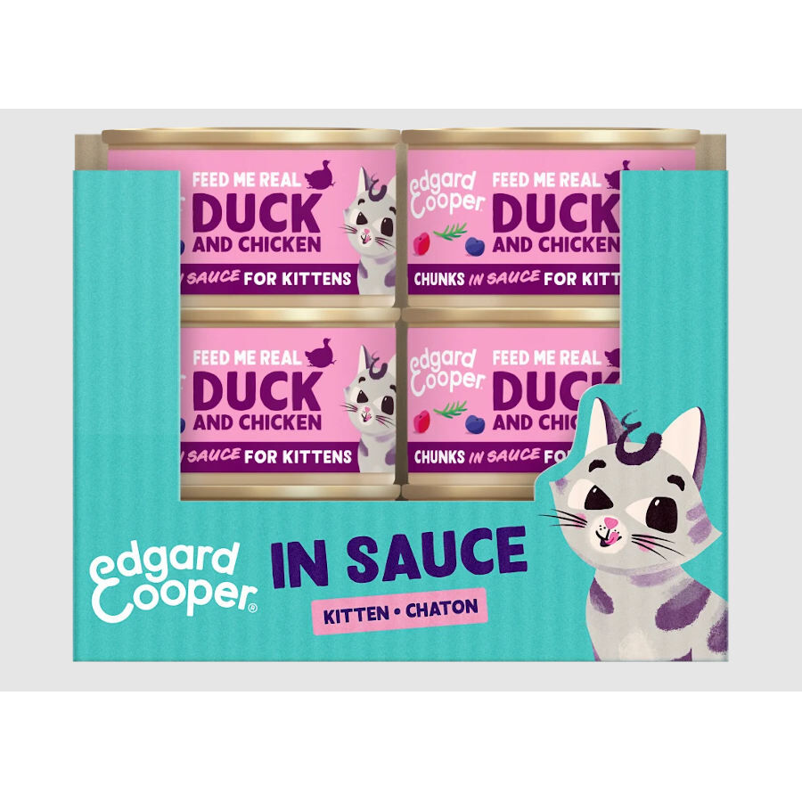 Edgard &amp; Cooper Kitten Trocitos de Pato y Pollo en Salsa lata para gatos thumbnail