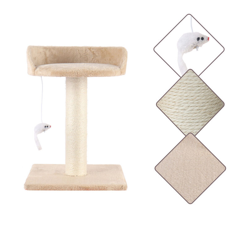 Leeby Tigrou rascador con cama y juguete beige para gatos thumbnail