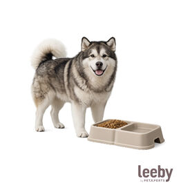 Leeby Comedero Doble Cuadrado Taupe para perros