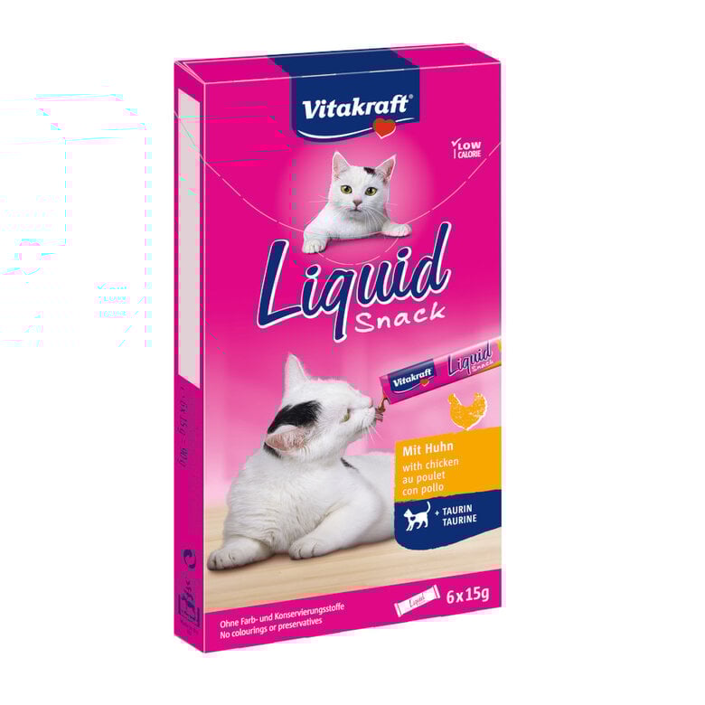 6 sobres x 15 g Vitakraft Liquid Snack Pollo y Taurina para gatos,  Imagen numero 1 6 sobres x 15 g Vitakraft Liquid Snack Pollo y Taurina para gatos, , large Imagen numero 1