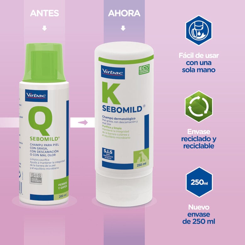Virbac Sebomild Champú para pieles grasas en perros y gatos,  Imagen numero 2 Virbac Sebomild Champú para pieles grasas en perros y gatos, , large Imagen numero 2