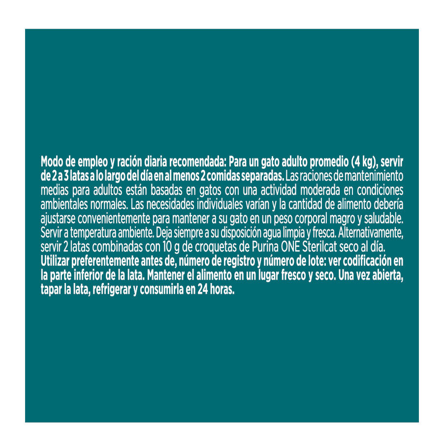 85 g Purina ONE Esterilizado Pavo Y Espinacas para gatos, , large Imagen numero 3