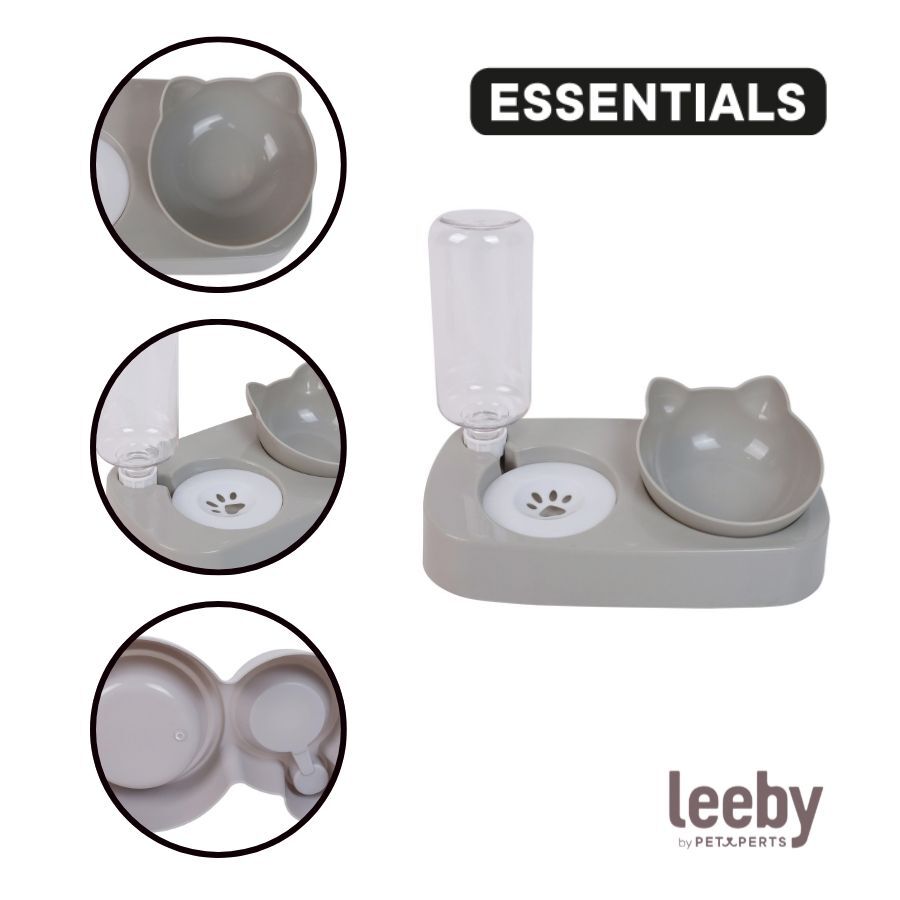 Leeby Comedero y Dispensador de Agua 2 en 1 Gris y Blanco para gatos, , large Imagen numero 3