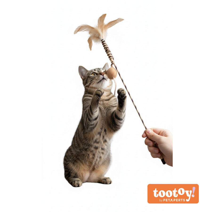 Tootoy! Caña Interactiva con Plumas y Ratón Marrón para gatos thumbnail